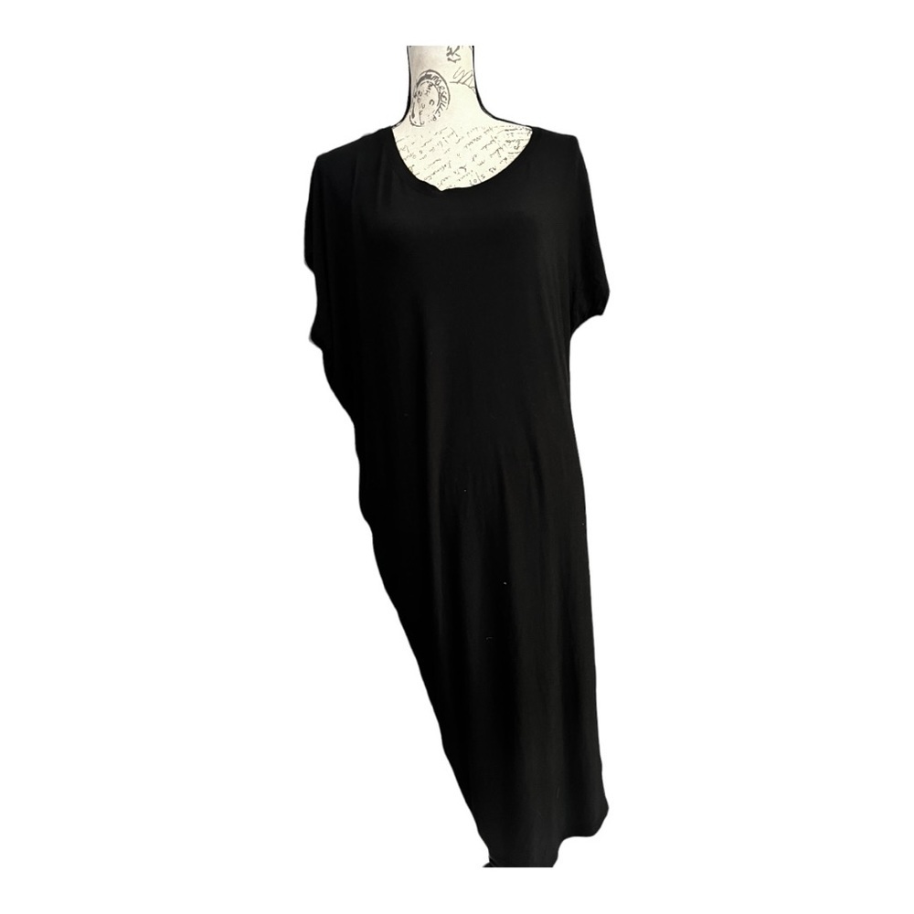 Athleta Asymmetric Draped Crew Neck Modal Athleisure Dress black, sz M, EUC